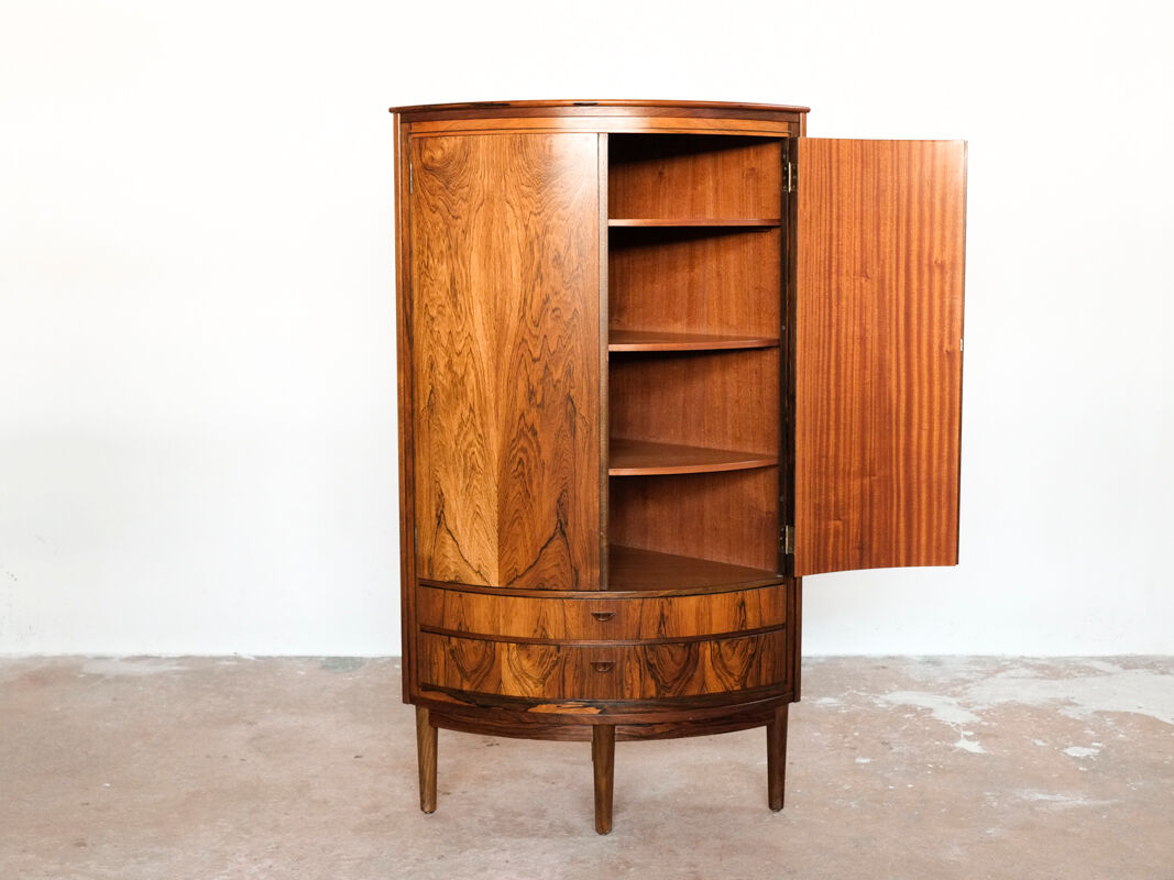 Compact danish corner cabinet in rosewood