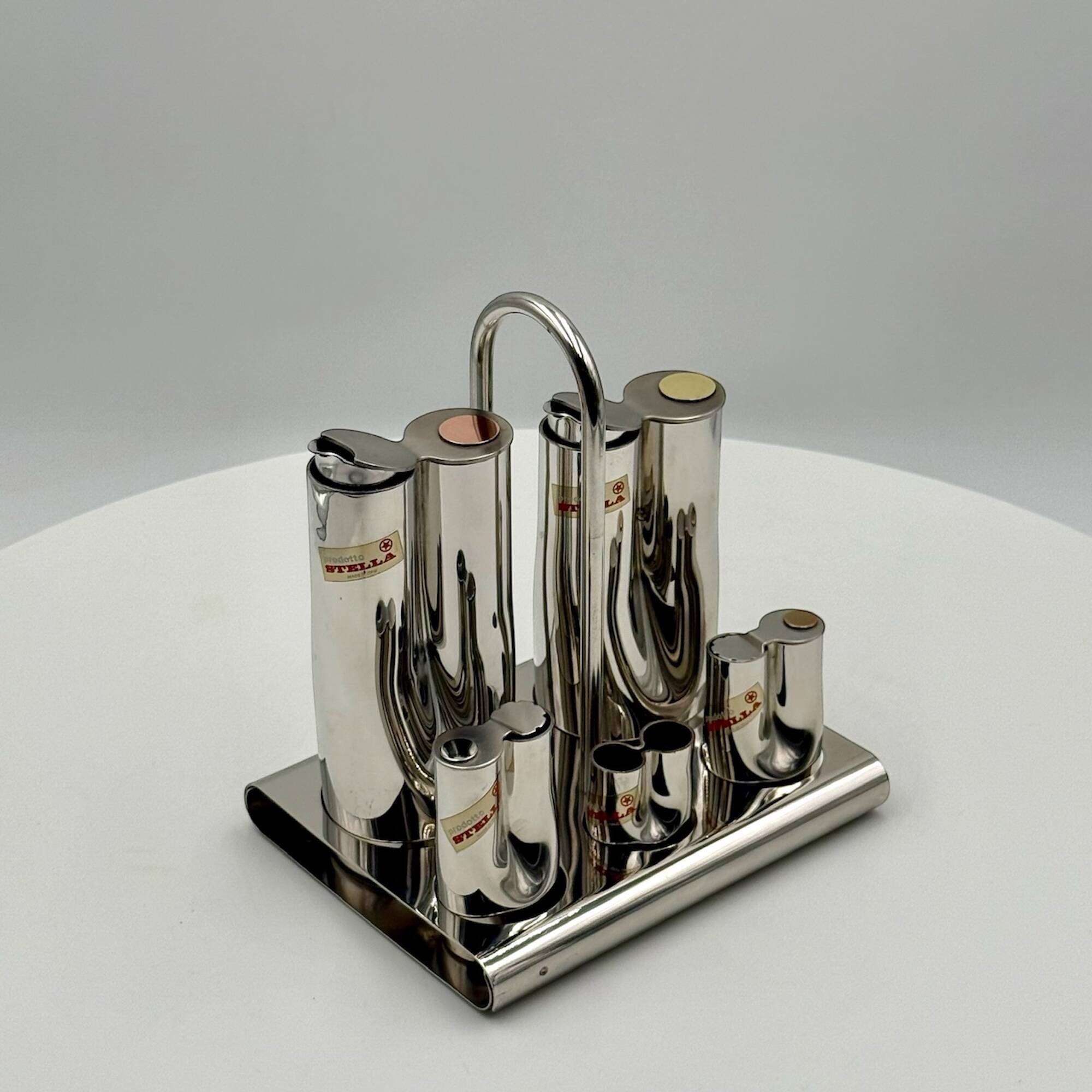 Mid Century Menage Set in Polished Stainless Steel from Stella, Made in Italy, 1970s