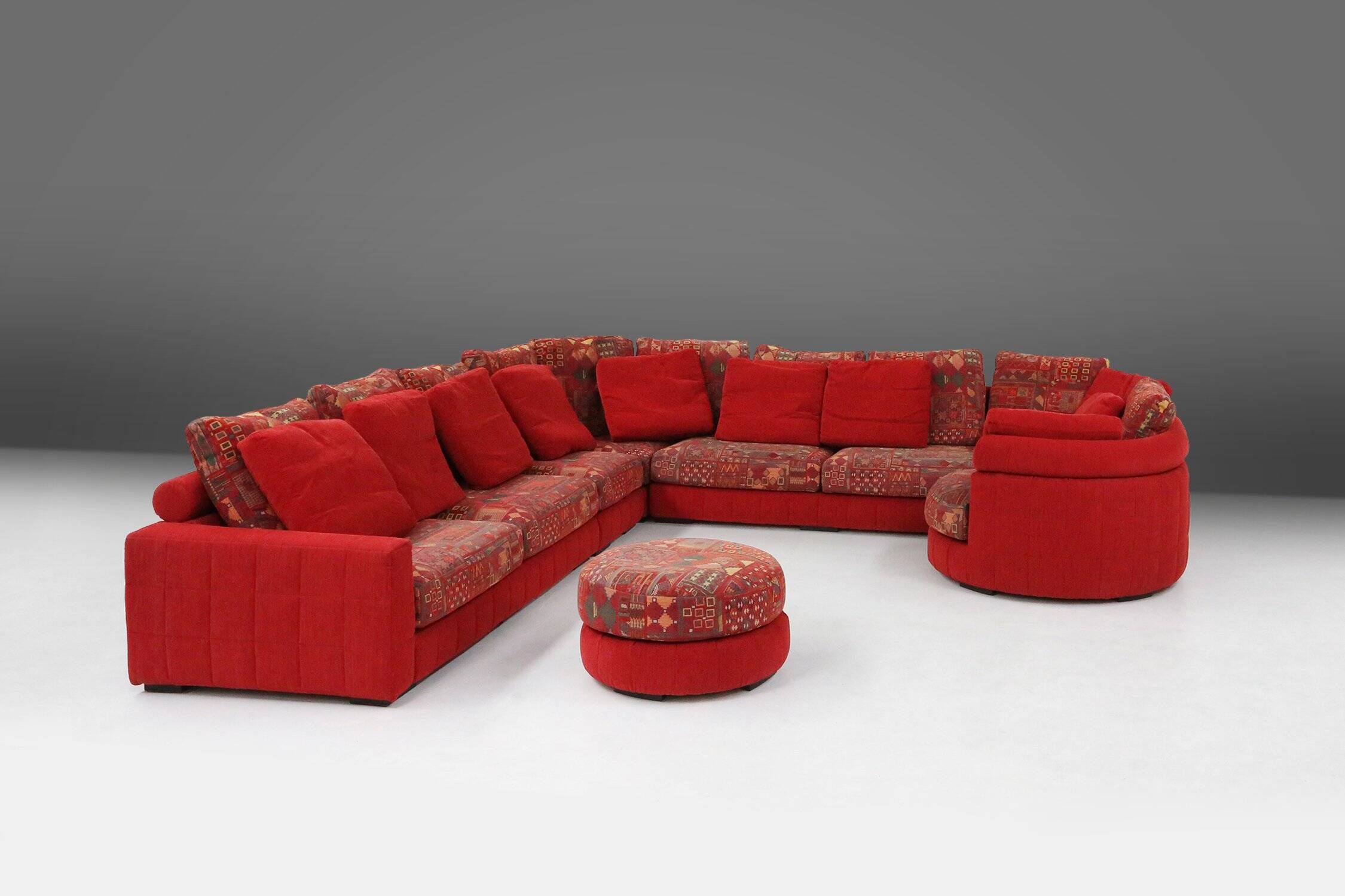 Modular Sofa in Red and Patterned Upholstery by Roche Bobois, France 1980s