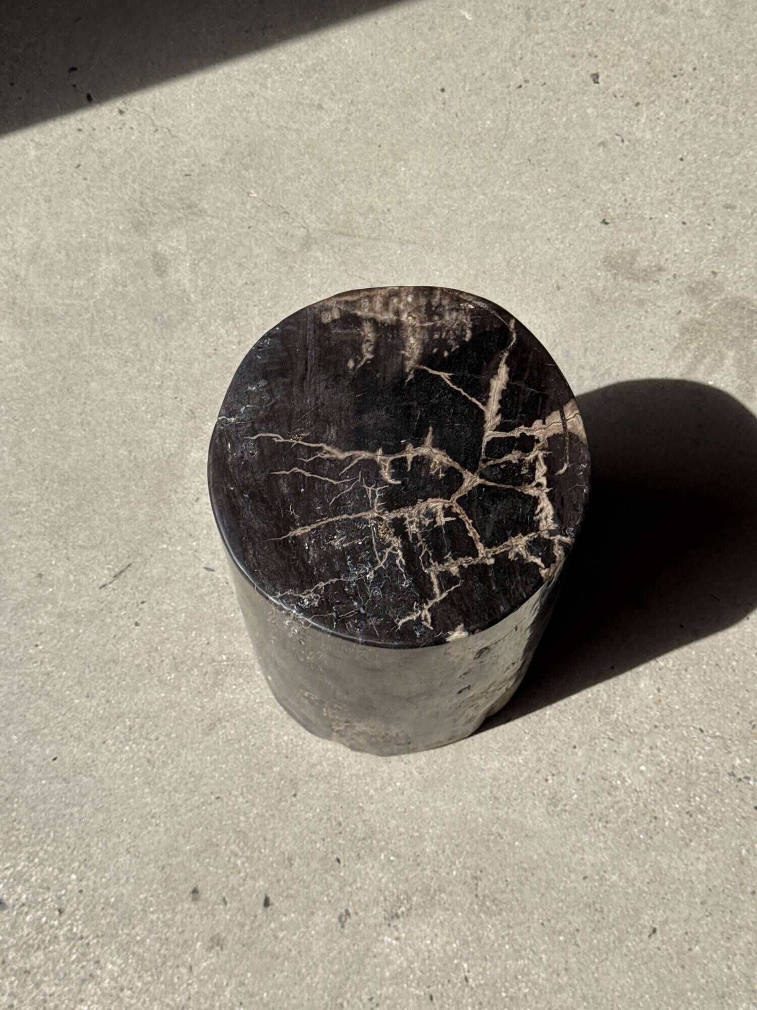 Black petrified wood side table with beige stripes, fine mesh, H35 D24 - 33