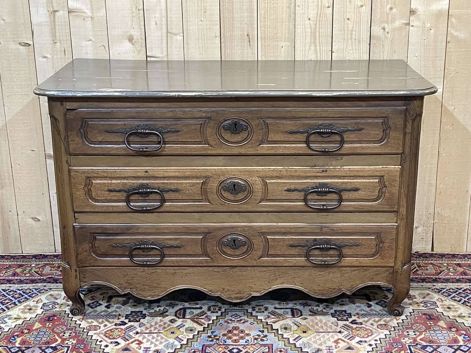 Louis XV XVIIIth century walnut commode with a grey patinated painted top.