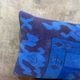Vintage Turkish Wool Lumbar Pillow, Handmade Blue Geometric Rug Cushion