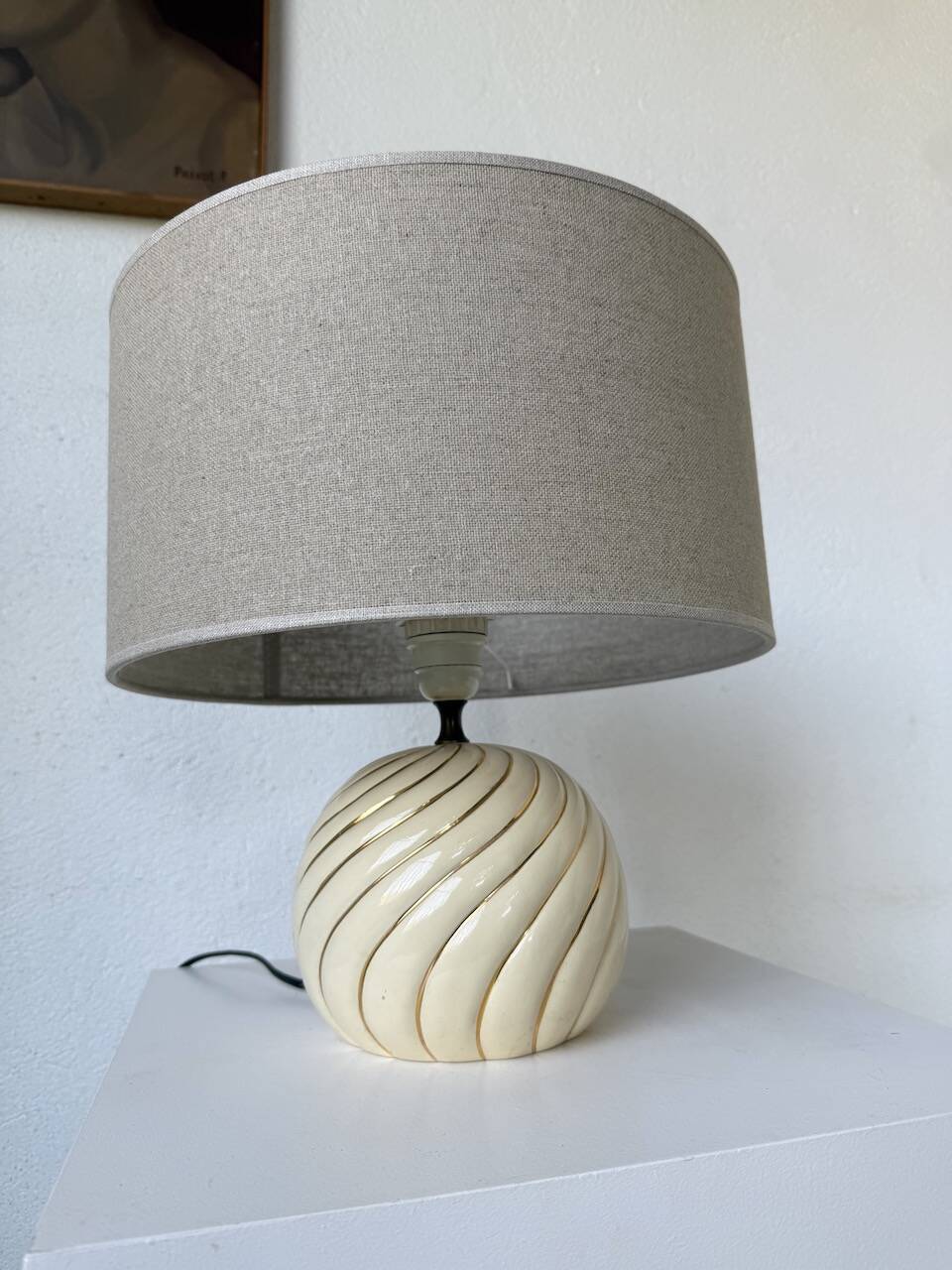 Barbi Ivory and Gold Ceramic Spherical Table Lamp