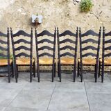 6 straw chairs with high backs
