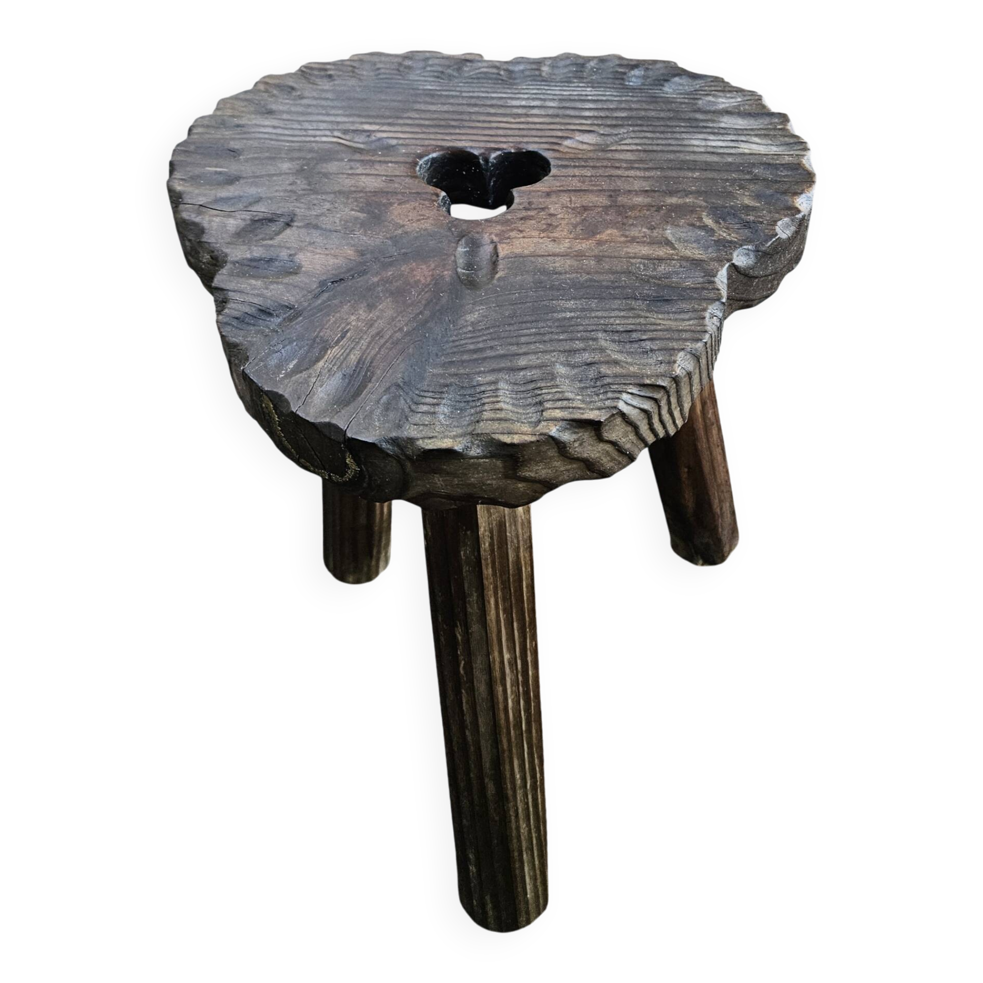 Brutalist wooden tripod stool