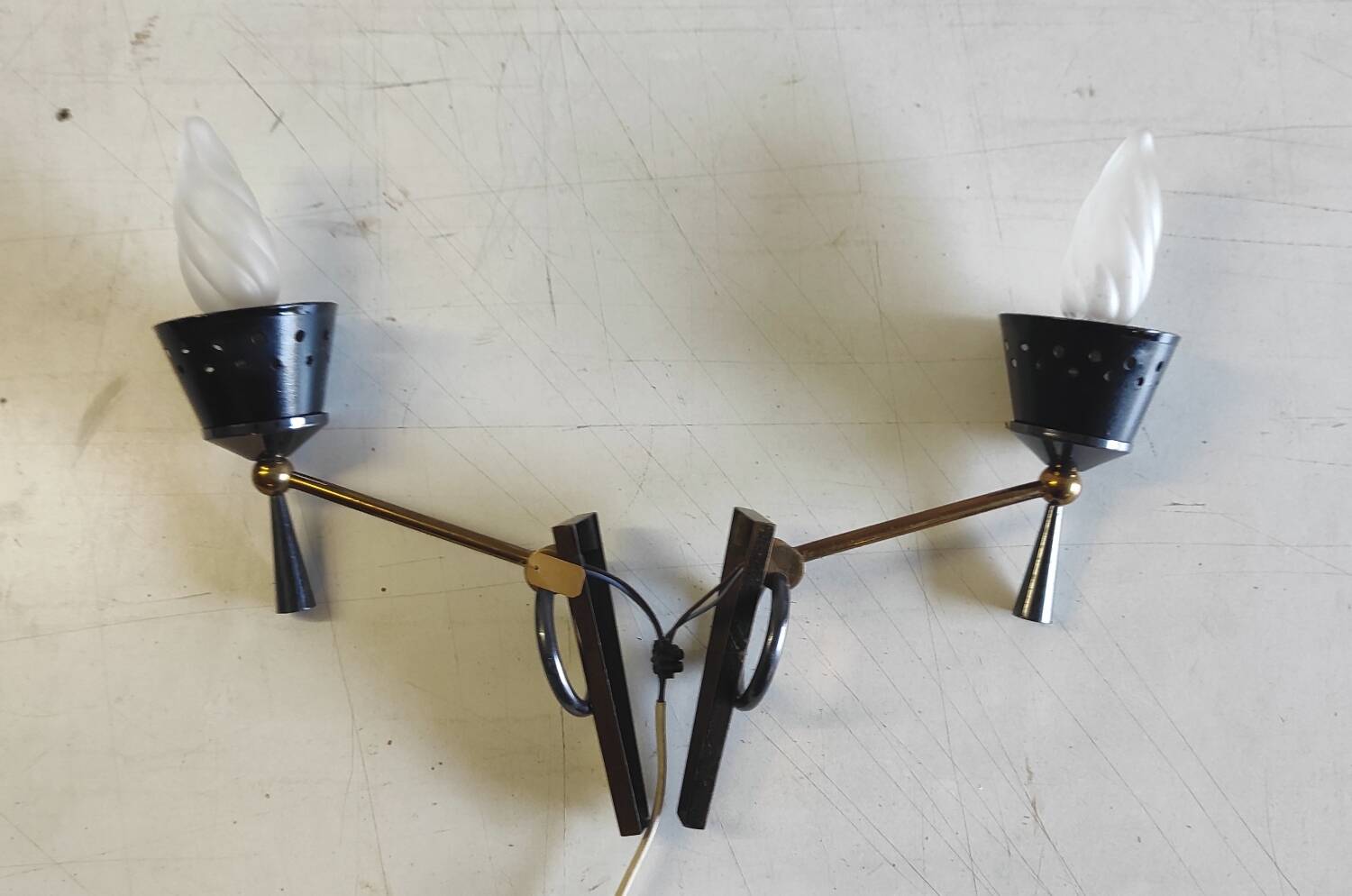 Polished varnished bronze wall lights from the Lunel house - 1950s