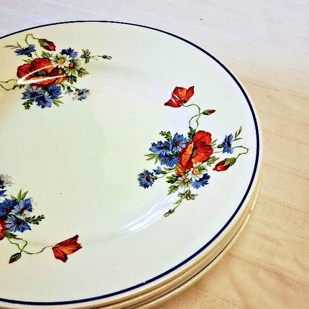 6 flat plates from Salins les Bains, "Poppies" pattern, in very good condition