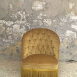 Pair of vintage toad armchairs in golden yellow velvet