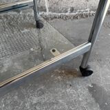 Vintage silver chrome-plated steel and glass two-tier serving trolley with wheels