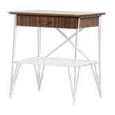 Table de chevet en noyer brun moderne scandinave vintage du milieu du siècle avec pieds en métal blanc, années 1960