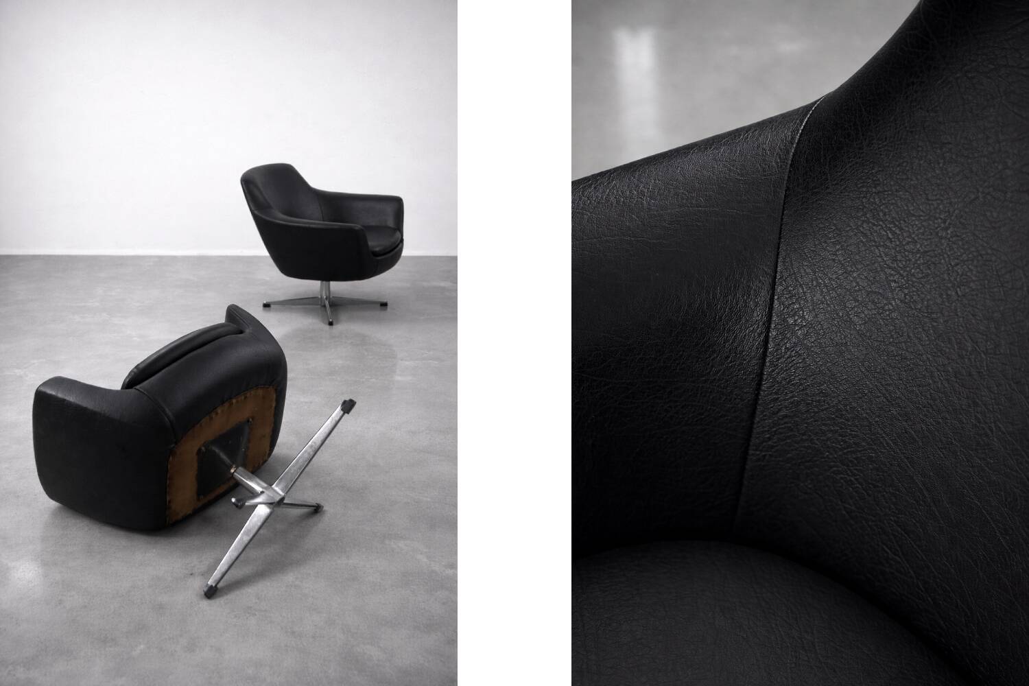Vintage Mid-Century Scandinavian Modern Black Swivel Chairs, Set of 2