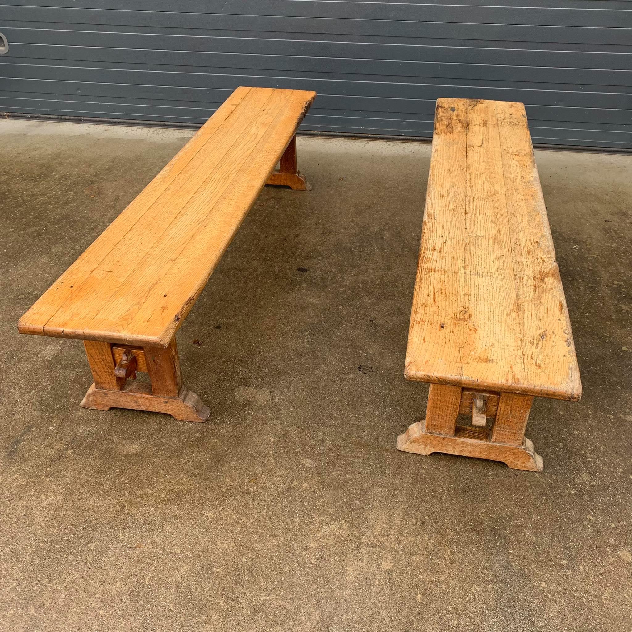 Pair of oak farm benches