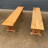 Pair of oak farm benches