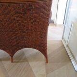 Two-seater banquette in woven rattan, wood and bamboo, 1980s.