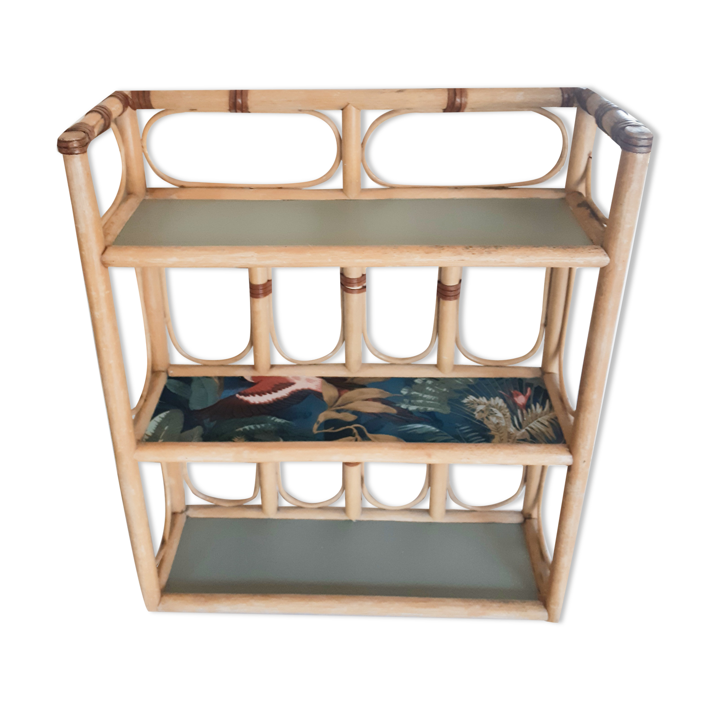 Rattan shelf restyled, vintage, 50s