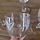 Antique liqueur (digestif) glasses in engraved crystal, geometric decoration