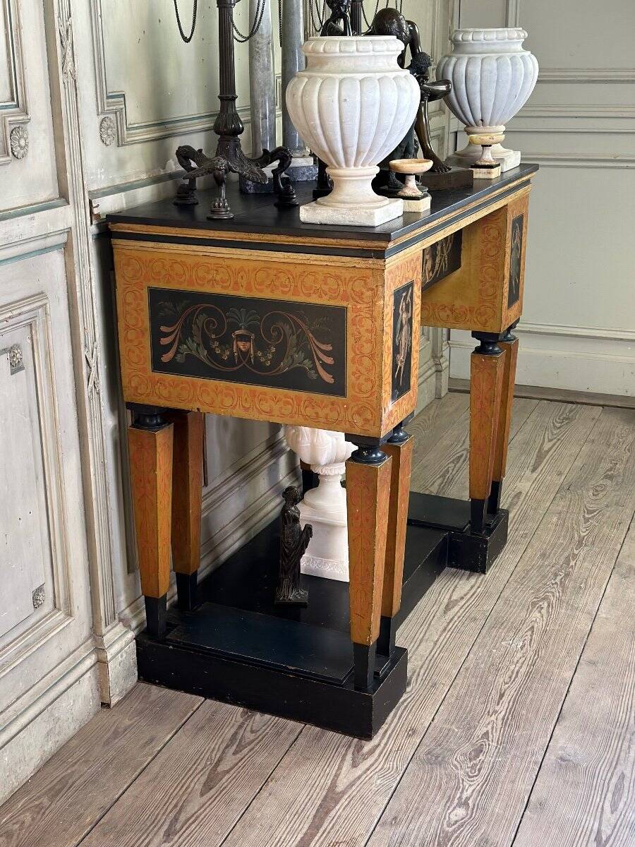 Console desk decorated with paintings, Pompeian style, circa 1880