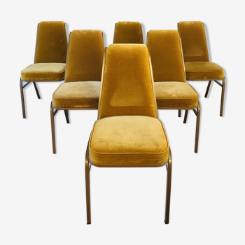 6 vintage chairs in velvet 1970