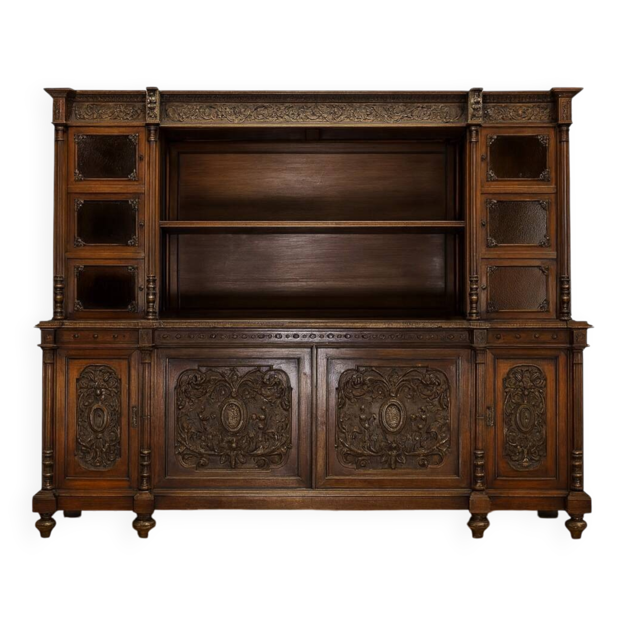 Renaissance-style sideboard, entirely made of walnut and richly carved.
