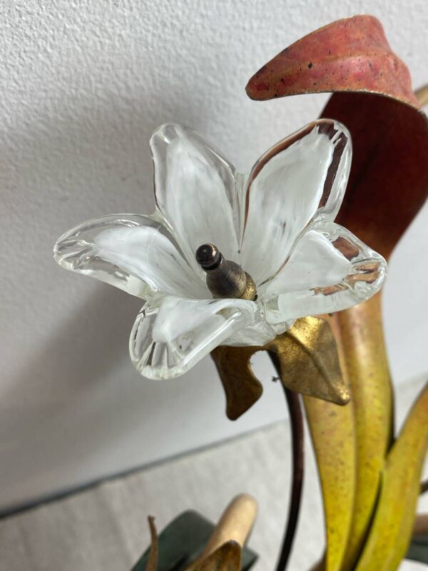 Plafonnier floral en métal et verre, Paterno Franco