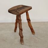Vintage brutalist wooden stool 1