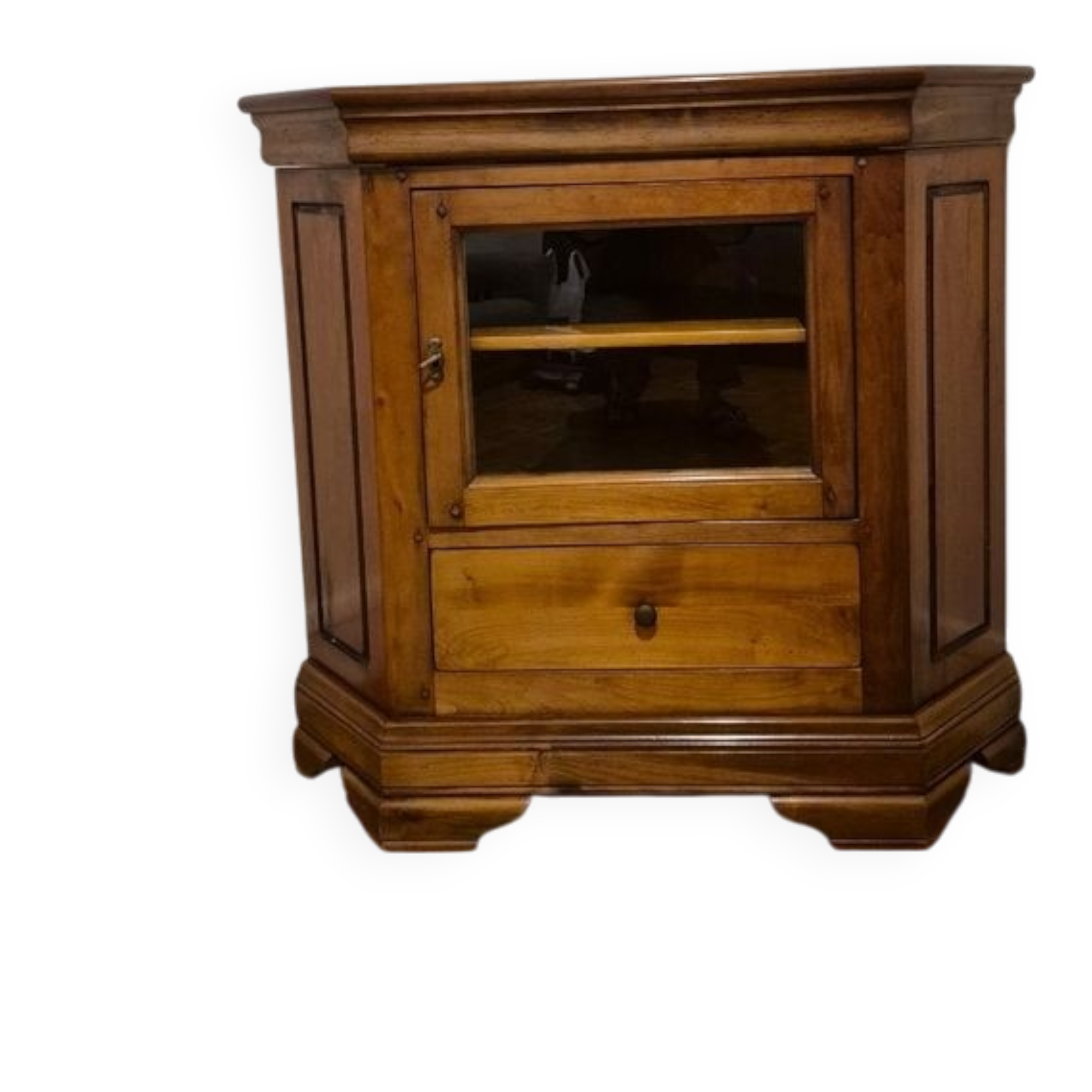Wooden TV unit with a rotating top.