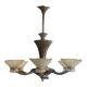 Art Deco Chandelier with Six Lights in Bronze and Frosted Glass, France, 1930s