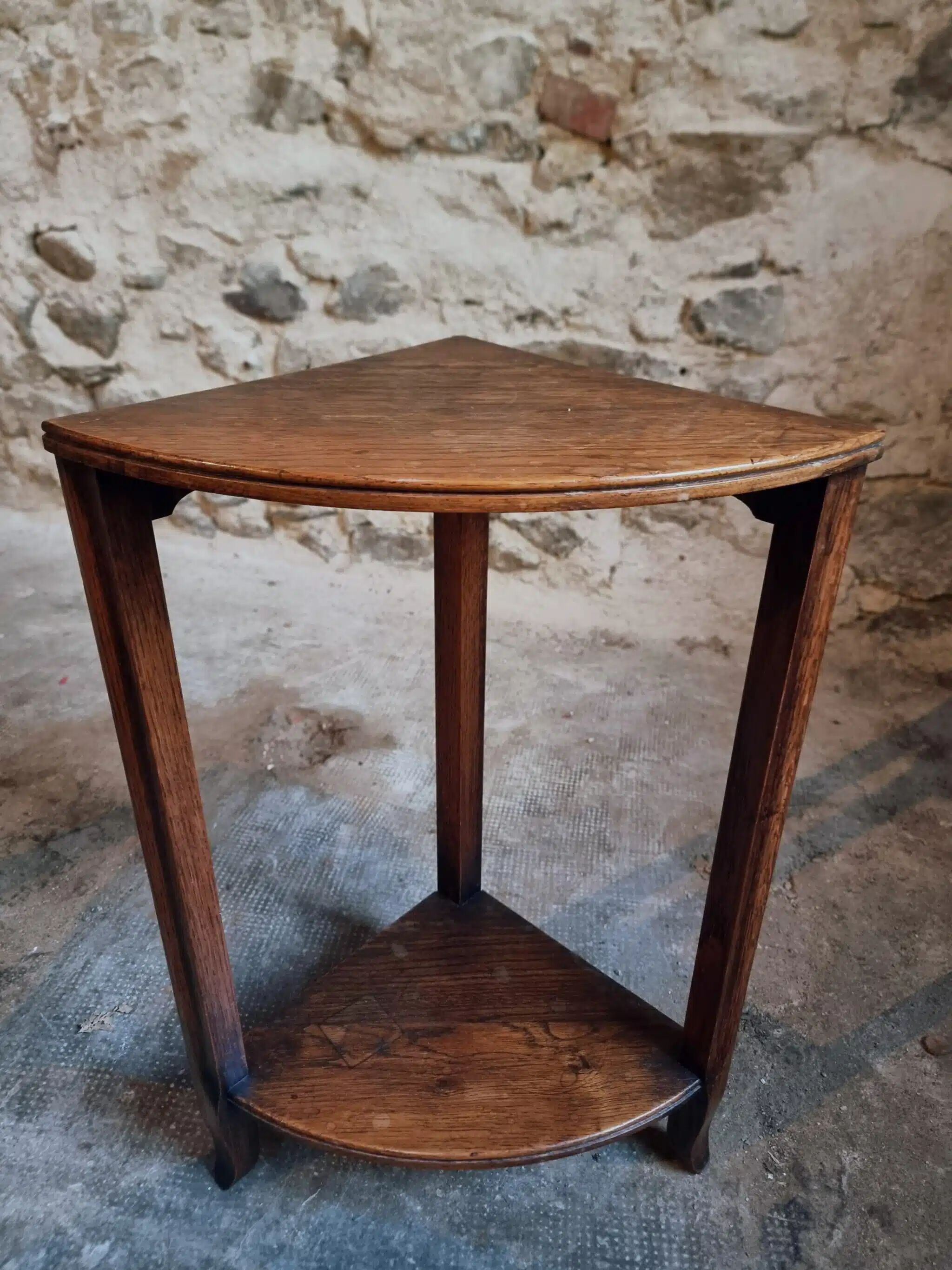 Vintage oak nesting tables set, round coffee table from the 1960s with two integrated side tables.