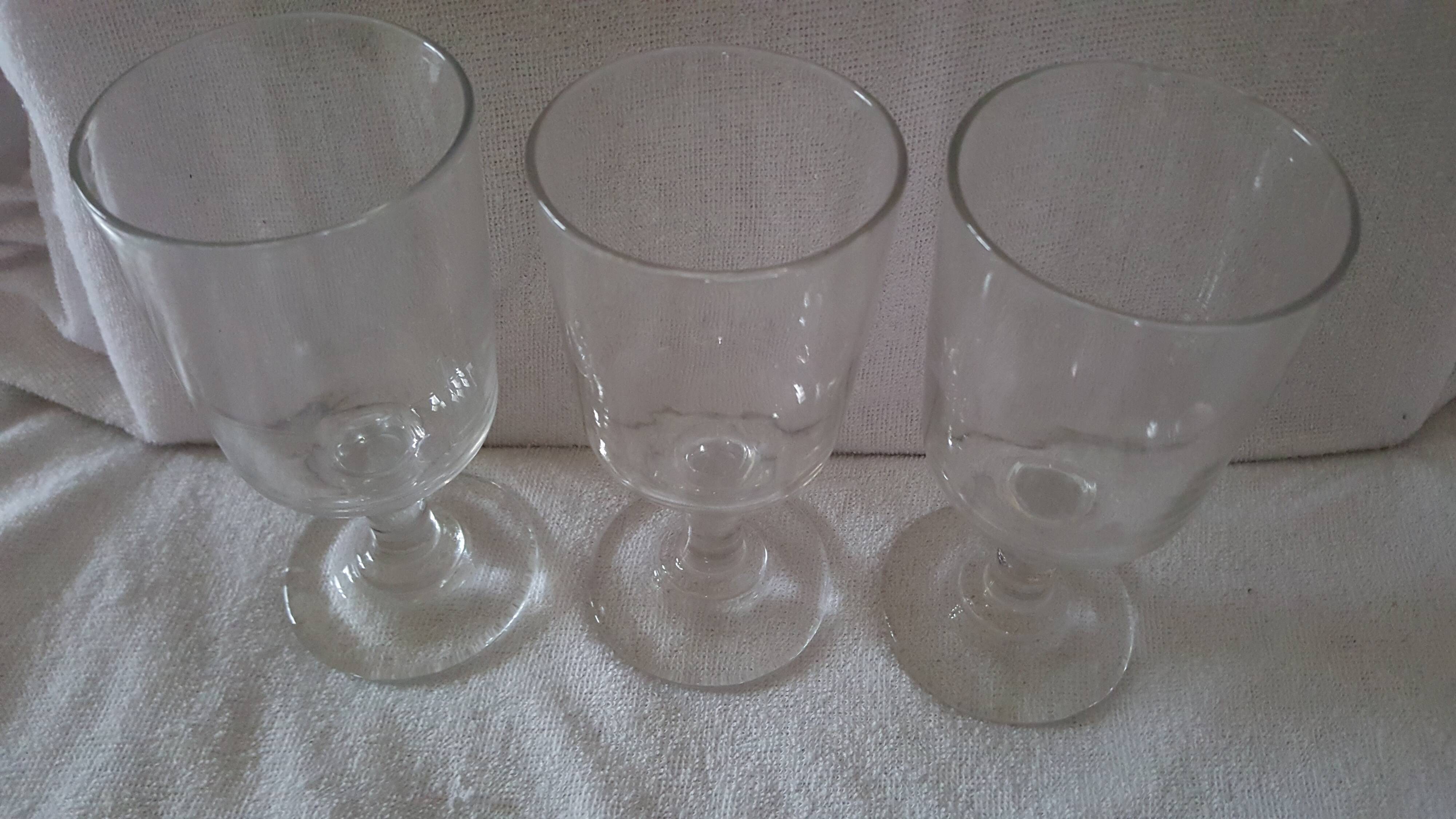 3 old big glasses thick blown with the mouth