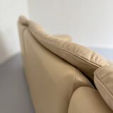 Old 3-seater beige leather sofa designed by Carl Larsson De Sede, vintage 80s