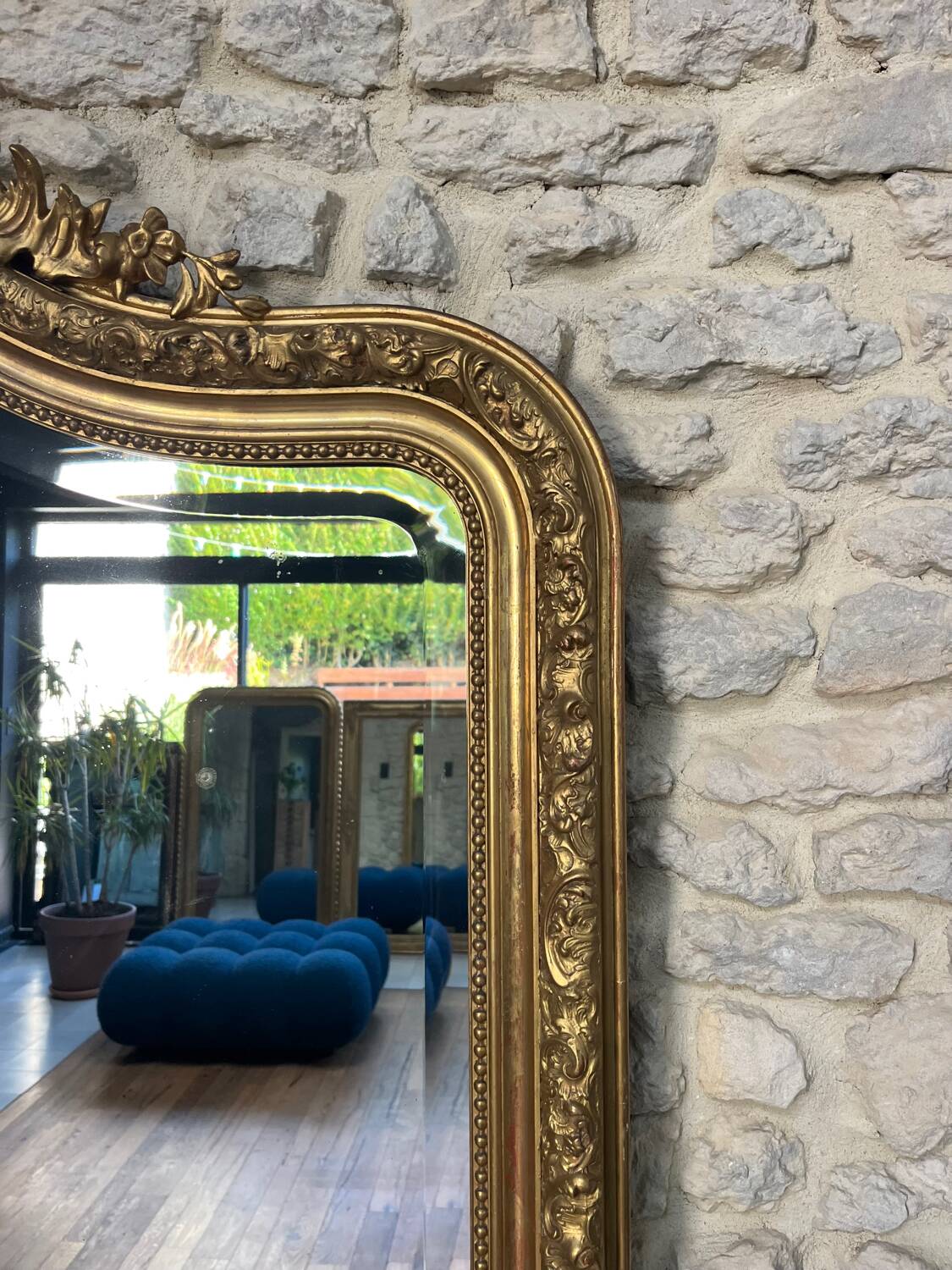 Antique Louis-Philippe mirror, 191.5/120.5cm, with pediment and trumeau top