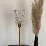Table lamp with a crystal glass lampshade, like a vase and a golden base