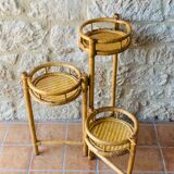 Vintage folding plant holder in bamboo and rattan, circa 1970's