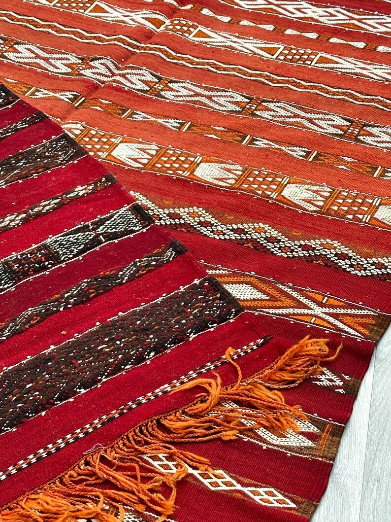 Antique Zemmouri rug, flat woven Berber rug, handmade Moroccan rug, home decor