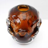 Mid-century modern biomorphic-shaped handmade crystal vase in amber and brown attributed to Börne Augustsson for Åseda, Sweden