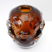Mid-century modern biomorphic-shaped handmade crystal vase in amber and brown attributed to Börne Augustsson for Åseda, Sweden