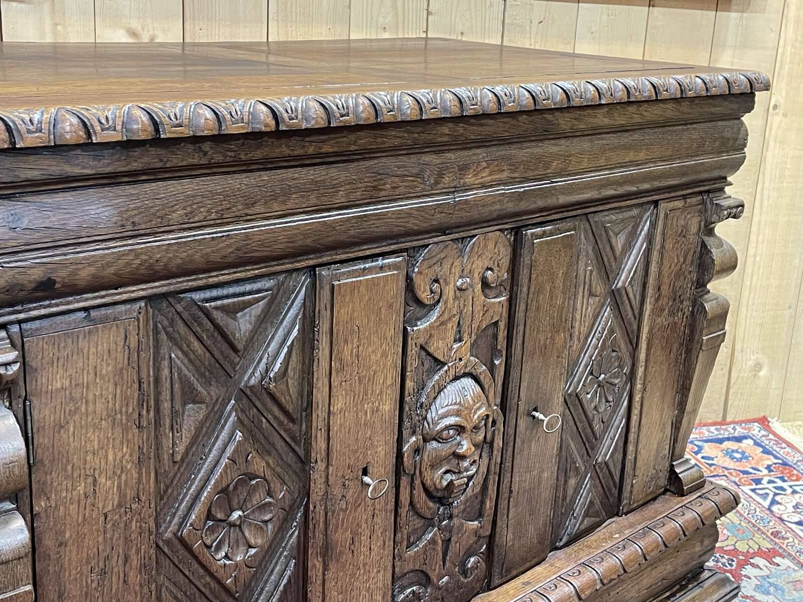 Late 17th century Renaissance oak chest transformed into a sideboard