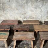 Small auxiliary stool in organic chocolate brown upcycled teak (3277)