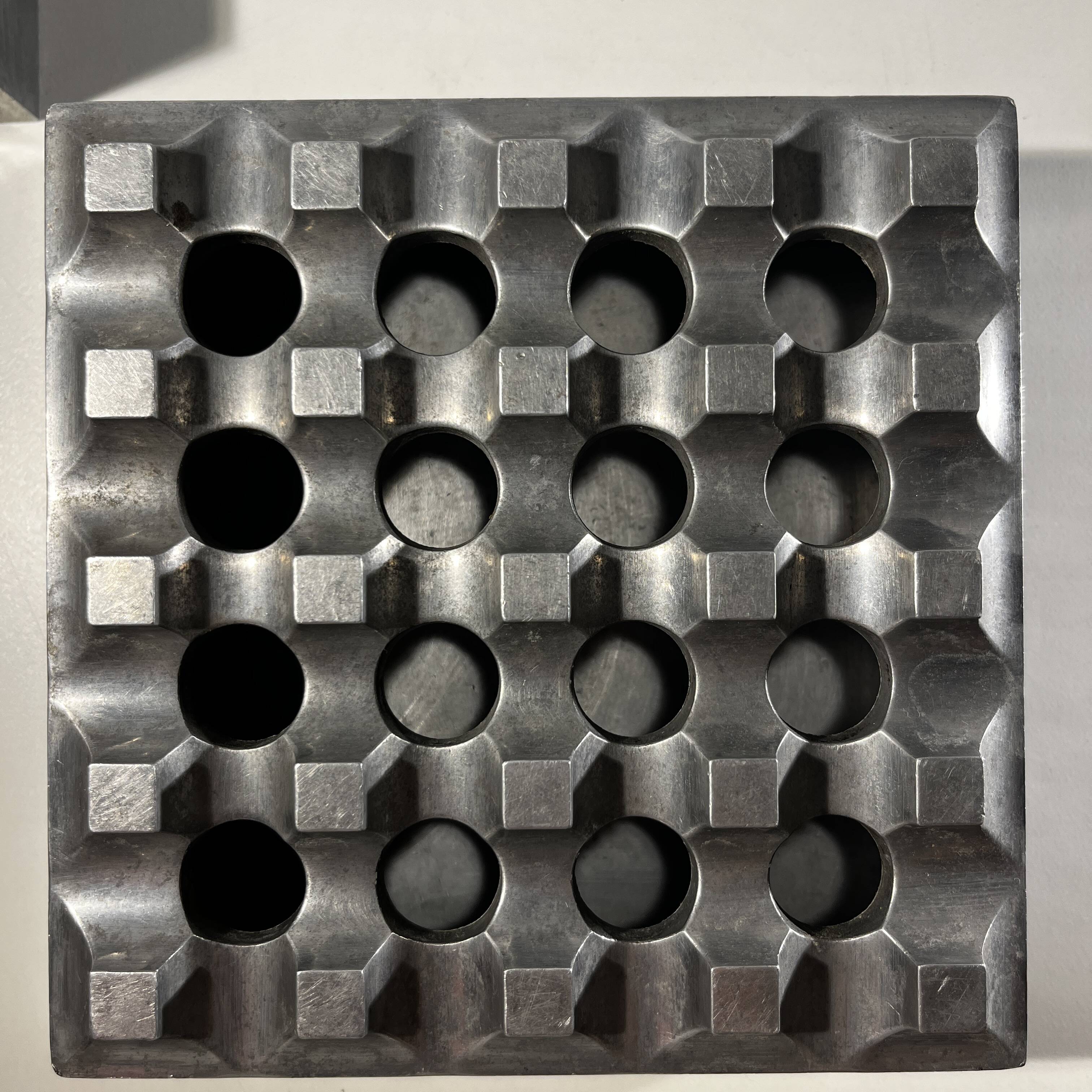 "Ultima15" set of 2 brutalist ashtrays, cast aluminum, ca 1970