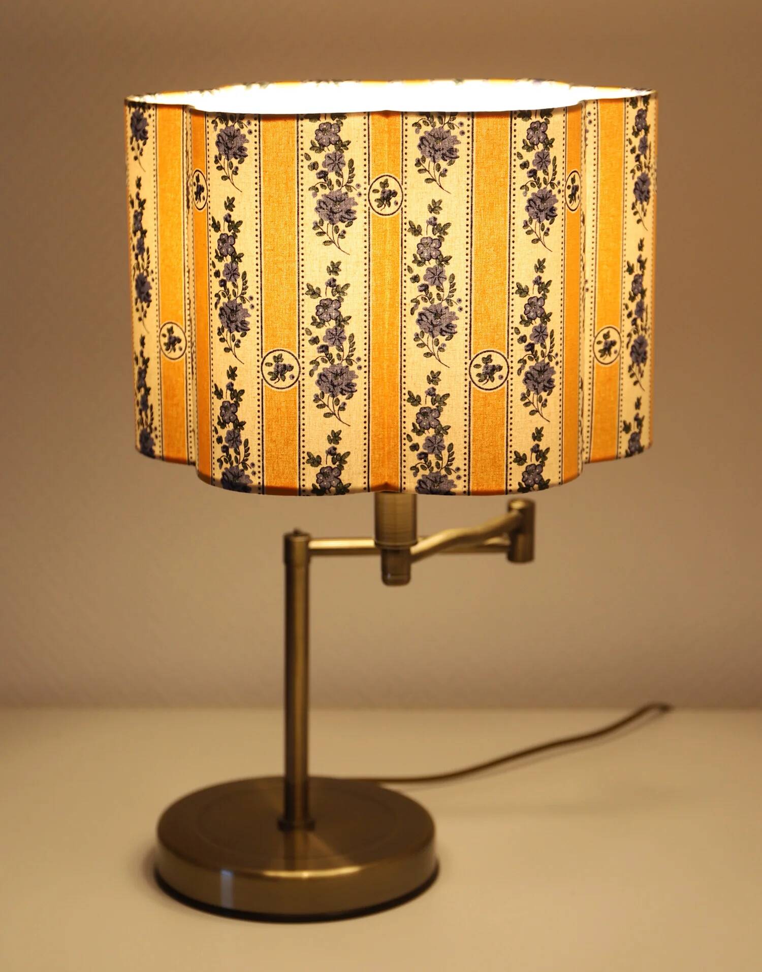 Recycled vintage lamp — with a swivel arm, fluted floral shade