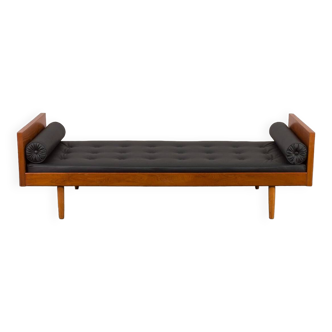 Danish daybed in teak and black leather by Horsens Mobelfabrik, 1960s