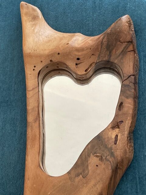 Brutalist mirror made of olive wood