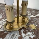 Louis XVI style two-light bouillotte lamp, green lampshade, hand-painted