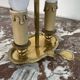Louis XVI style two-light bouillotte lamp, green lampshade, hand-painted