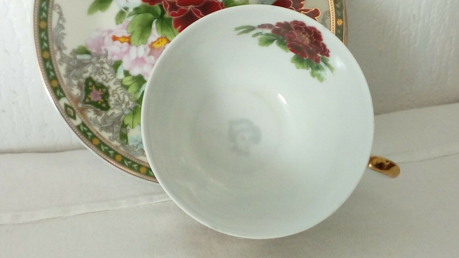 CUP A THE FINE PORCELAIN YAMASEN JAPAN DECOR PEONY LITHOPHANE GEISHA