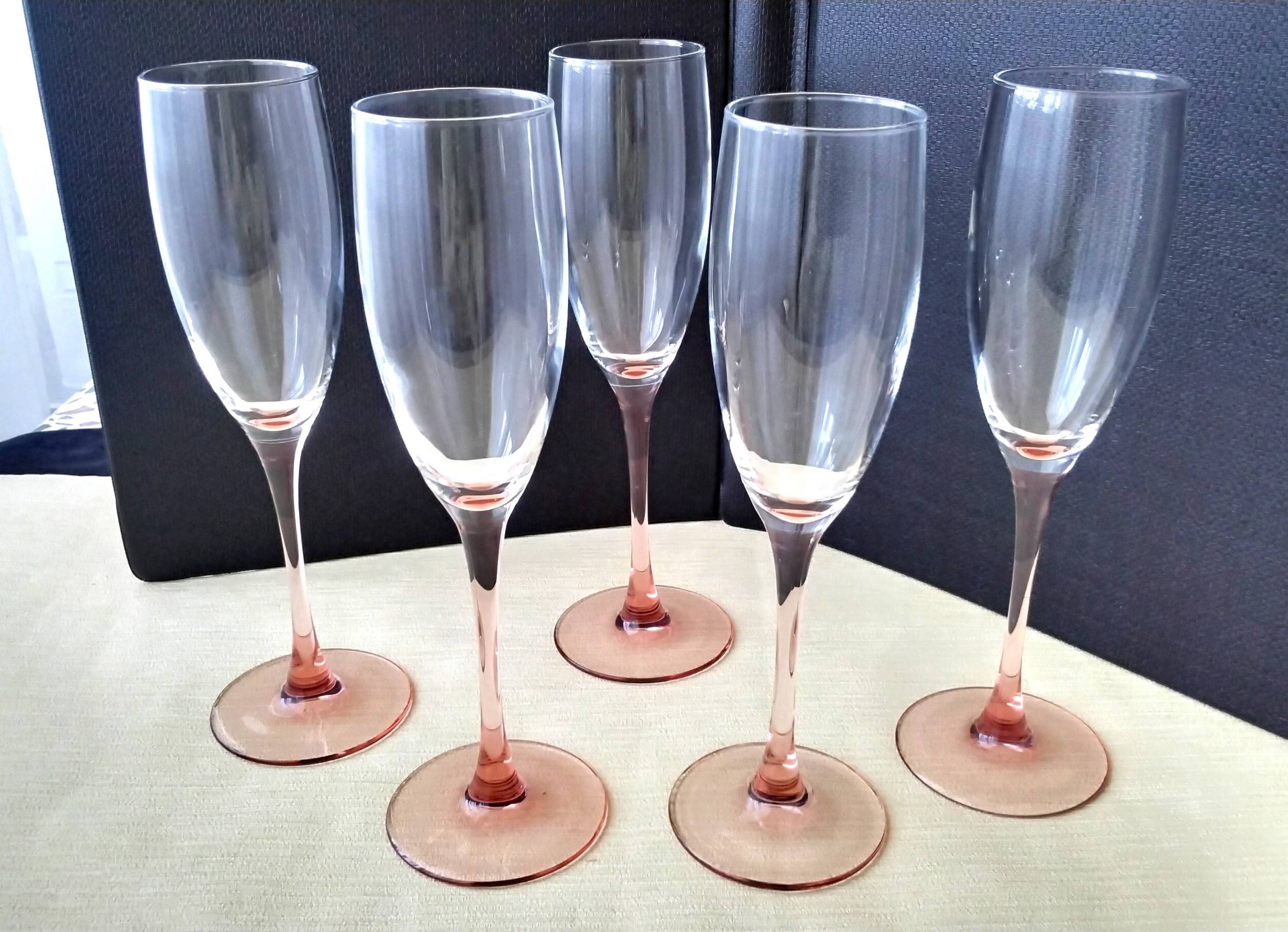 5 Flutes à champagne  Luminarc jambe rose