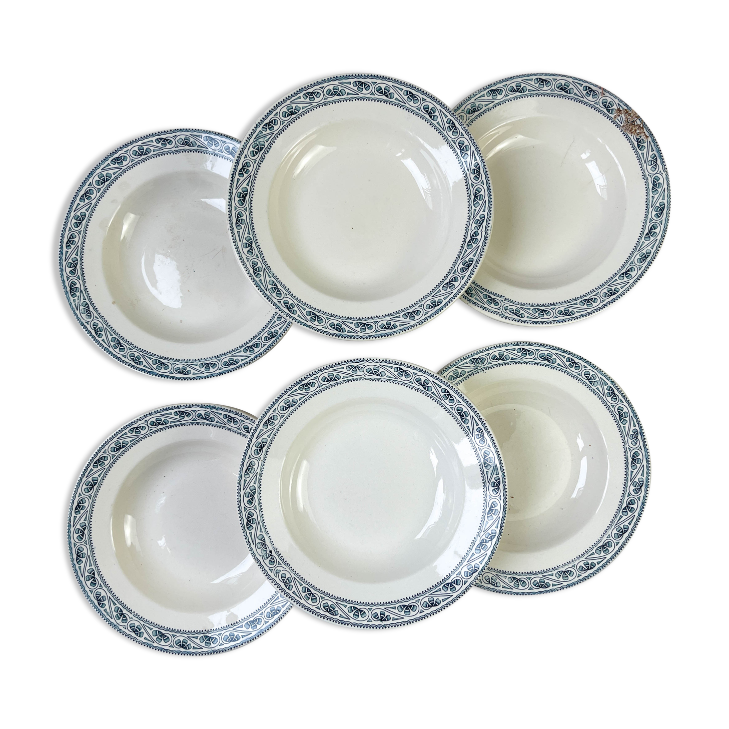 6 deep plates in Boulenger blue ironstone “Champigny”