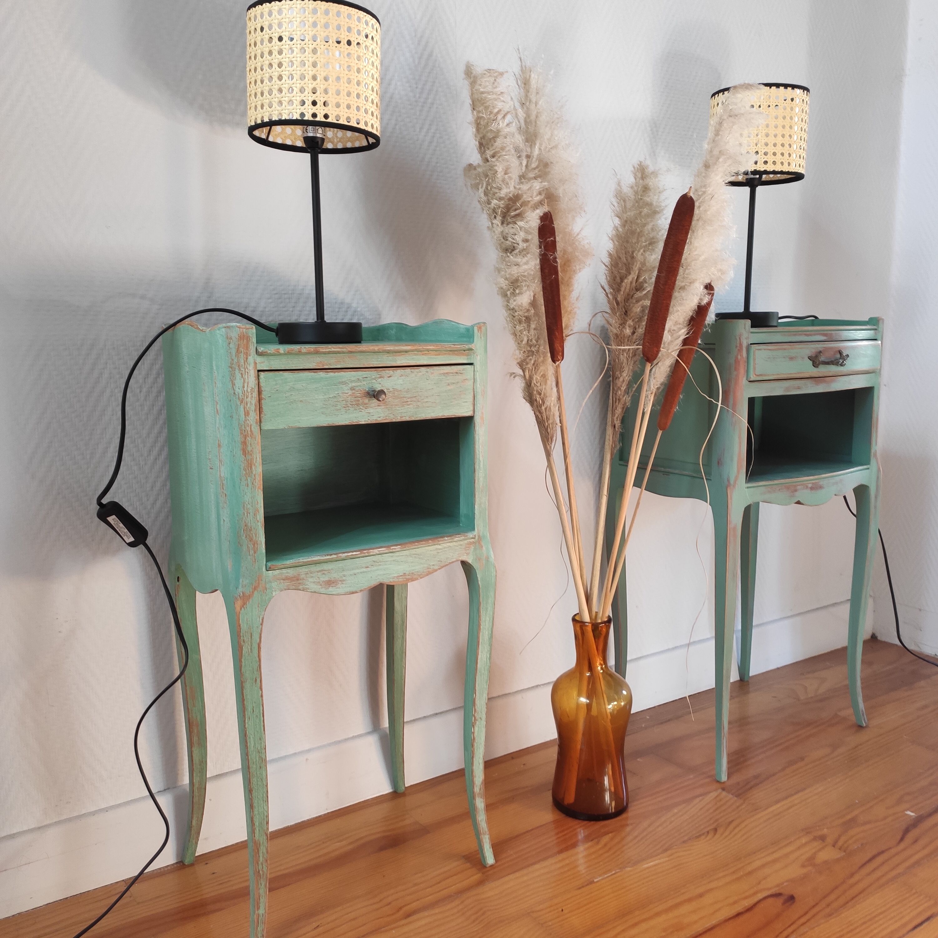 Pair of patinated bedside tables