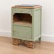 Renovated antique Art Deco bedside table – Lézard Green Pure & Paint, natural wood and marble top.