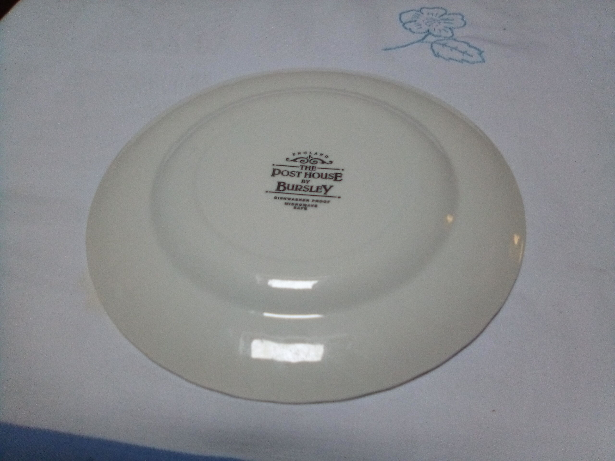 8 blue English dessert plates